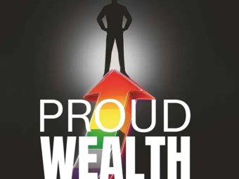 Business coach Gregory True standing with a house icon, symbolizing wealth and independence.