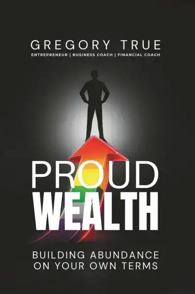 Book cover titled "Proud Wealth" with a silhouette of a person and an upward arrow, symbolizing fina.